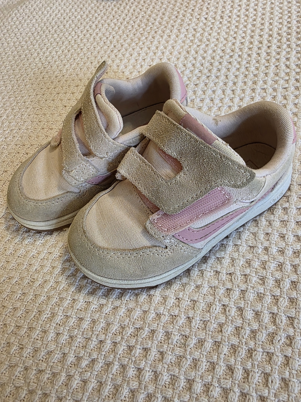Vans Pink and Beige Suede Velcro Sneakers Toddler Sz 7.5
